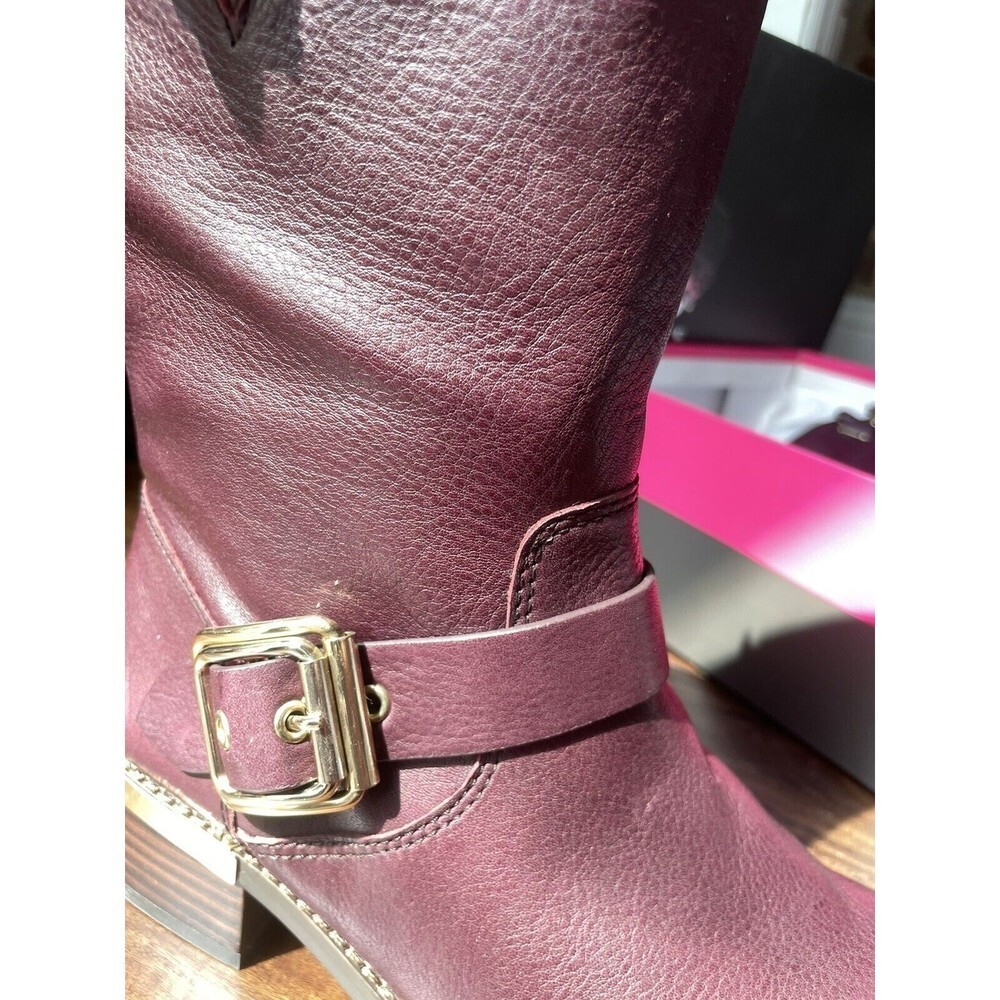 Vince Camuto Womens Windy Buckle Moto Dark Wood Mid-Calf Boots Shoes Size 7 - Picture 3 of 12